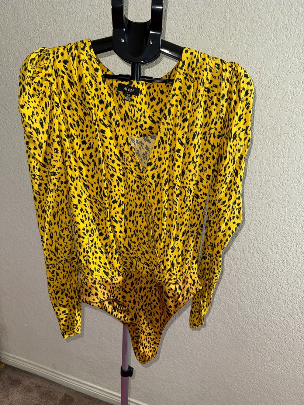 AFRM Yellow and Black Leopard Wrap Bodysuit